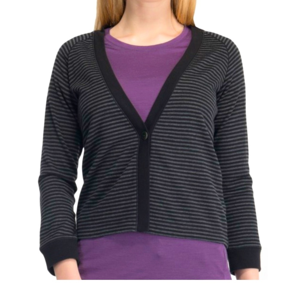Icebreaker 260 cardigan black striped 3/4 cropped